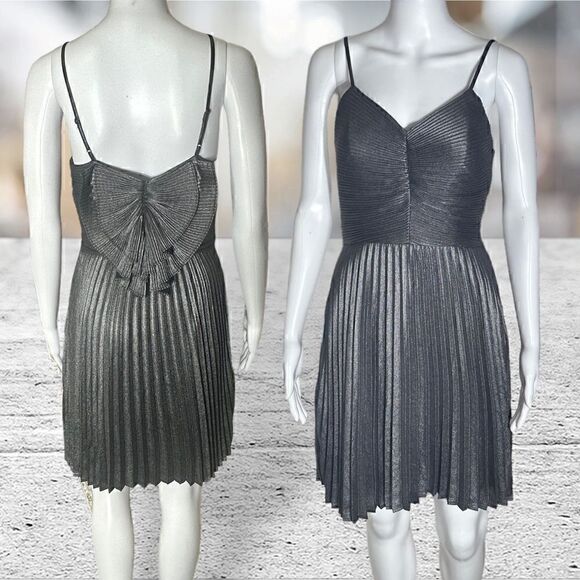 Express Silver Metallic Pleated Bow In Back Dress - Picture 1 of 5